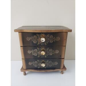 Vintage Nico Wooden 3 Drawer Musical Jewelry Box Cottagecore Made in Japan